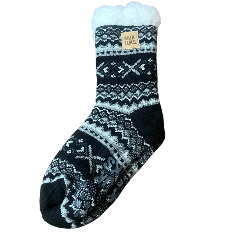 Muk Luks fuzzy soft long slip resistant socks